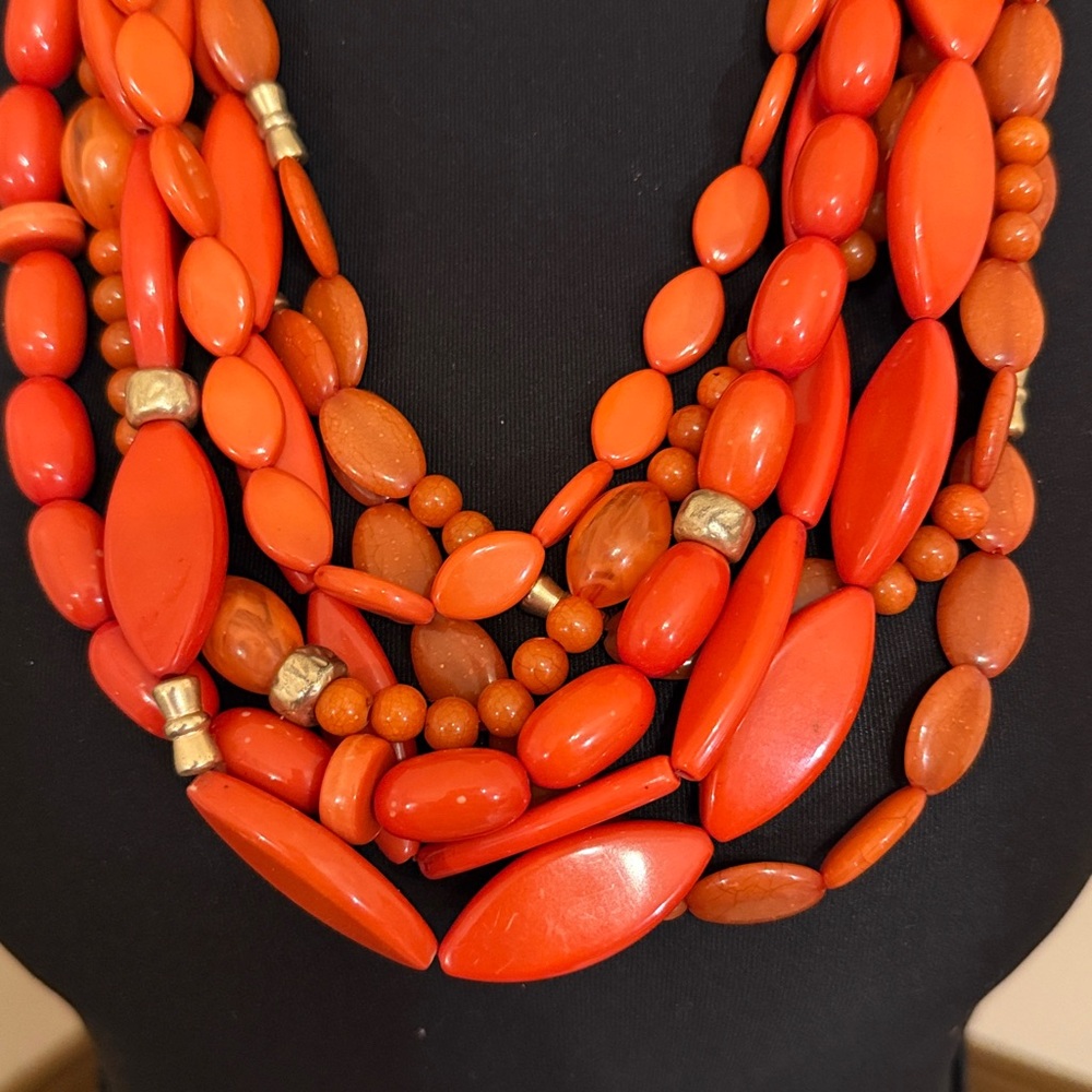 Chico’s Orange Multi-Strand Beaded Statement Neck… - image 2